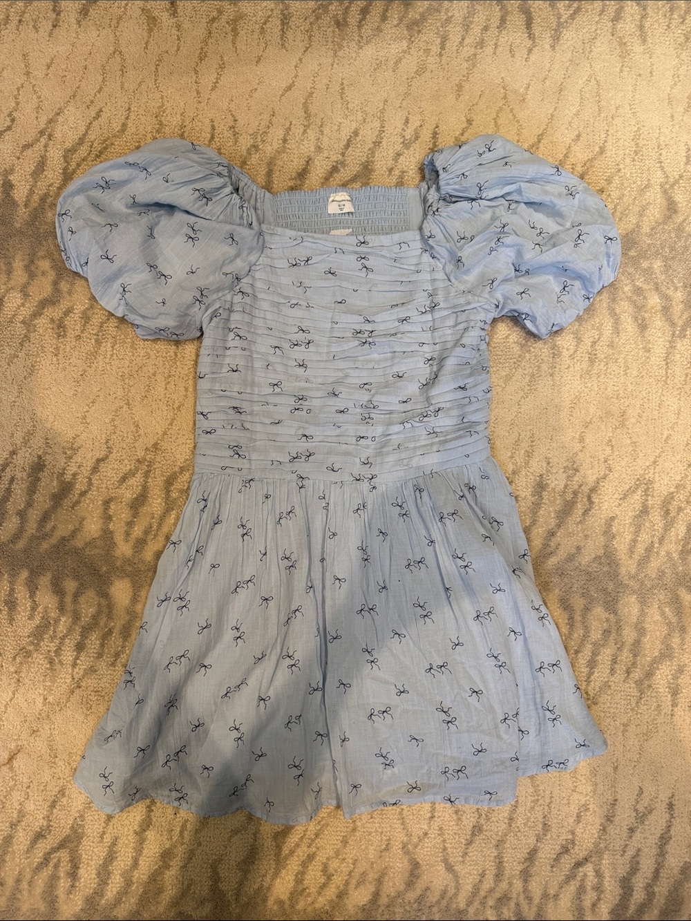 abercrombie kids Light Blue Puff-Sleeve Dress with Bow Print